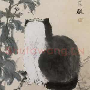 清代 虚谷《猫蝶图轴》国画花鸟作品图片鉴赏