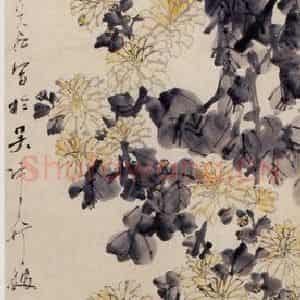 清代 虚谷《菊花图轴》国画花鸟作品图片鉴赏