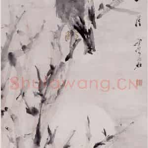 清代 虚谷《秋月八哥图轴》国画花鸟作品图片鉴赏