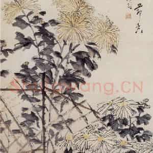 清代 虚谷《篱菊图轴》国画花鸟作品图片鉴赏