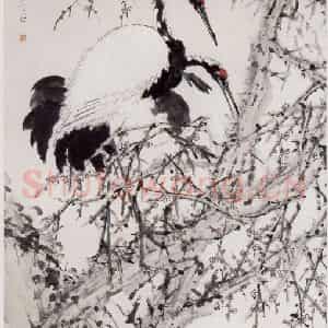 清代 虚谷《梅鹤图轴》国画花鸟作品图片鉴赏