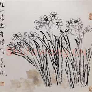 清代 虚谷《杂画册之水仙》国画花鸟作品图片鉴赏