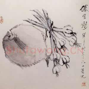 清代 虚谷《杂画册之大蒜扁鱼》国画花鸟作品图片鉴赏
