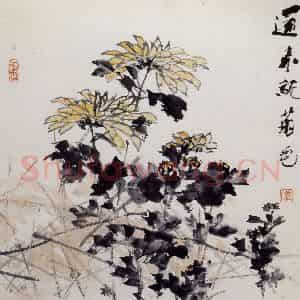 清代 虚谷《杂画册之篱菊》国画花鸟作品图片鉴赏