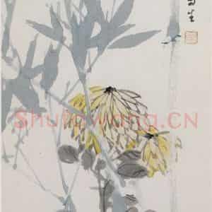 清代 虚谷《翠竹黄花图轴》国画花鸟作品图片鉴赏