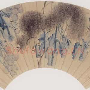 清代 虚谷《松鼠葡萄图扇页》国画花鸟作品图片鉴赏
