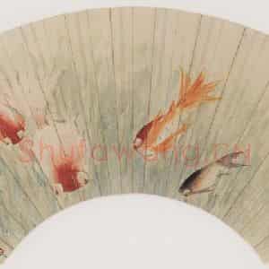 清代 虚谷《春波鱼戏图扇页》国画花鸟作品图片鉴赏
