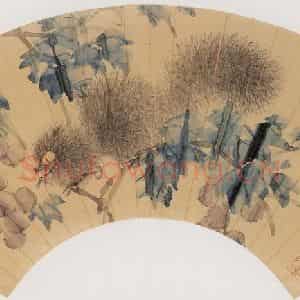 清代 虚谷《松鼠葡萄图扇页》国画花鸟作品图片鉴赏