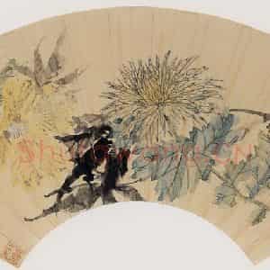 清代 虚谷《菊葵扇页》国画花鸟作品图片鉴赏