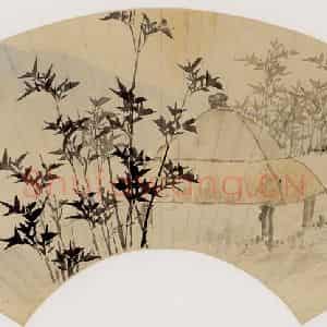 清代 虚谷《修竹幽亭图扇页》国画花鸟作品图片鉴赏