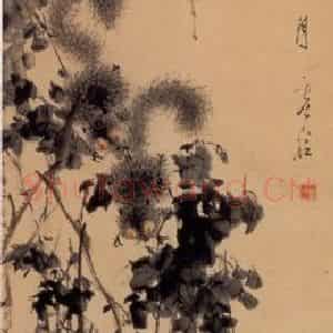 清代 虚谷《松鼠葡萄图轴》国画花鸟作品图片鉴赏