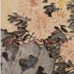 清代 虚谷《湖石牡丹图轴》国画花鸟作品图片鉴赏