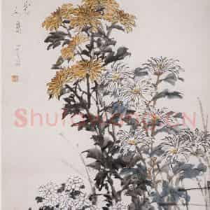 清代 虚谷《菊花图轴》国画花鸟作品图片鉴赏