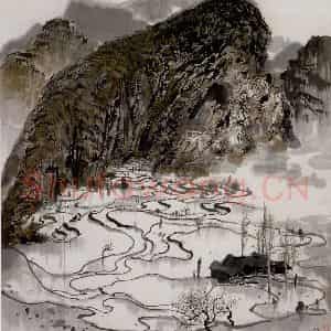1979年 吴冠中《山间水田》国画山水写意作品图片鉴赏