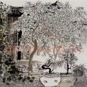 1979年 吴冠中《云南人家后院》国画山水写意作品图片鉴赏