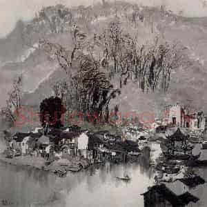 1979年 吴冠中《湘西古城》国画山水写意作品图片鉴赏