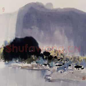 1980年 吴冠中《雨后山村》国画山水写意作品图片鉴赏
