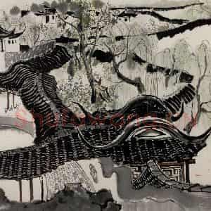 1980年 吴冠中《苏州拙政园》国画山水写意作品图片鉴赏
