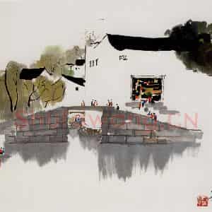 1980年 吴冠中《鲁迅故乡》国画山水写意作品图片鉴赏