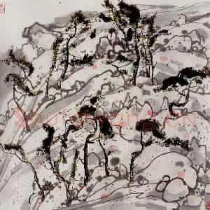 1980年 吴冠中《崂山松石》国画山水写意作品图片鉴赏