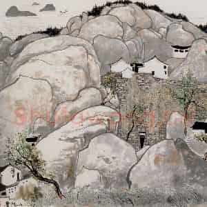 1980年 吴冠中《普陀山》国画山水写意作品图片鉴赏