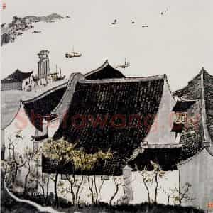1980年 吴冠中《普陀山渡口》国画山水写意作品图片鉴赏