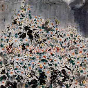 1980年 吴冠中《野菊》国画花鸟写意作品图片鉴赏