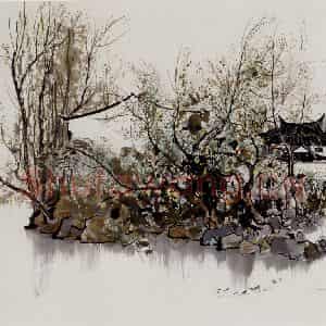 1981年 吴冠中《水上人家》国画山水写意作品图片鉴赏