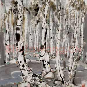 1981年 吴冠中《白桦林》国画花鸟写意作品图片鉴赏