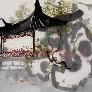 1982年 吴冠中《观鱼》国画山水写意作品图片鉴赏