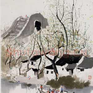 1982年 吴冠中《江南岸》国画山水写意作品图片鉴赏