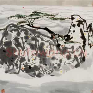1982年 吴冠中《黄山日出》国画山水写意作品图片鉴赏