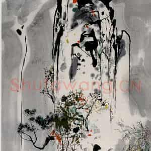 1983年 吴冠中《黄山喜鹊登梅》国画山水写意作品图片鉴赏