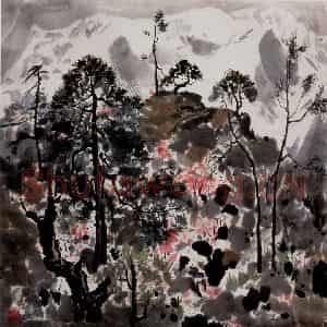 1983年 吴冠中《玉龙山花》国画山水写意作品图片鉴赏