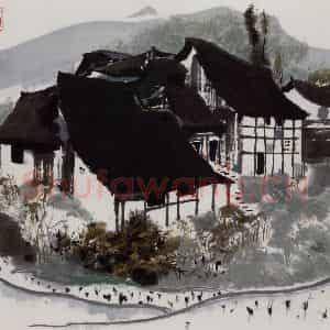 1984年 吴冠中《四川农家》国画山水写意作品图片鉴赏