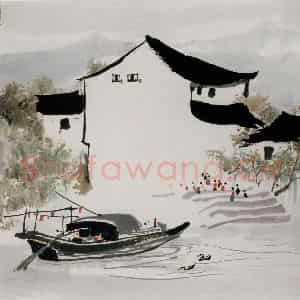 1985年 吴冠中《水乡风情》国画山水写意作品图片鉴赏