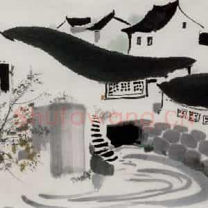 1985年 吴冠中《江南人家》国画山水写意作品图片鉴赏