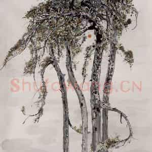 1985年 吴冠中《五台山松》国画花鸟写意作品图片鉴赏