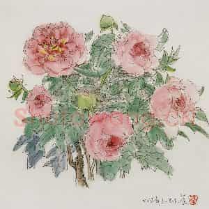 1975年 吴冠中《牡丹》国画花鸟写意作品图片鉴赏