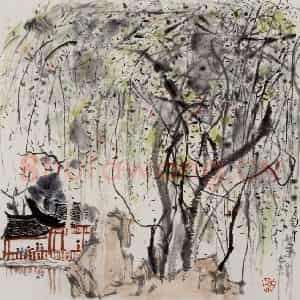1975年 吴冠中《园林一角》国画山水写意作品图片鉴赏