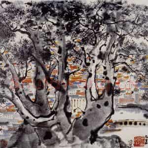 1975年 吴冠中《北京松》国画花鸟写意作品图片鉴赏