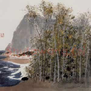 1976年 吴冠中《海边小景》国画山水写意作品图片鉴赏