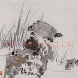 1977年 吴冠中《龟(虚谷是师)》国画花鸟写意作品图片鉴赏