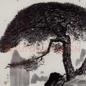 1977年 吴冠中《松望人》国画花鸟写意作品图片鉴赏