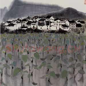 1977年 吴冠中《山村》国画山水写意作品图片鉴赏