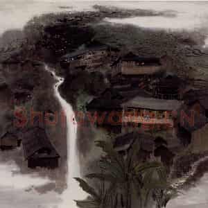 1977年 吴冠中《广西壮家村寨》国画山水写意作品图片鉴赏
