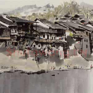 1978年 吴冠中《四川大竹河》国画山水写意作品图片鉴赏