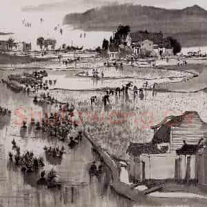 1978年 吴冠中《滇池秧田》国画山水写意作品图片鉴赏