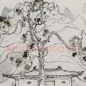 1987年 吴冠中《五台山中南禅寺》国画山水写意作品图片鉴赏
