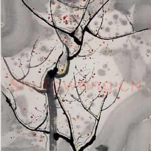 1987年 吴冠中《雪里梅花》国画山水写意作品图片鉴赏